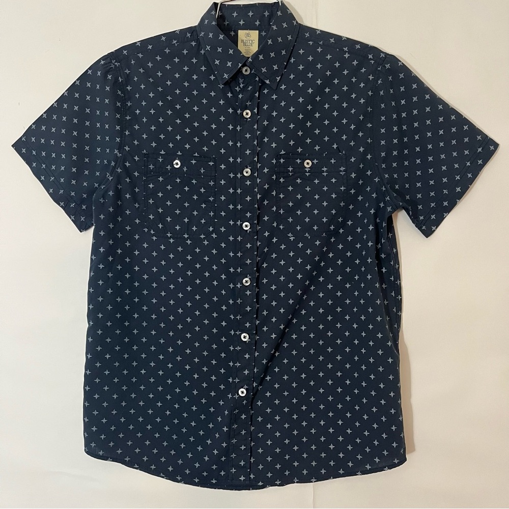 Rustic Blue Men’s Blue Casual Button Down Shirt with Micro-Print Size S